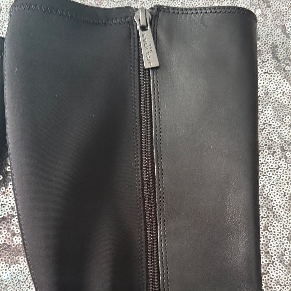 JSlides Leather Black Chunky Platform Knee-High Boots Size 8 M - Picture 9 of 17